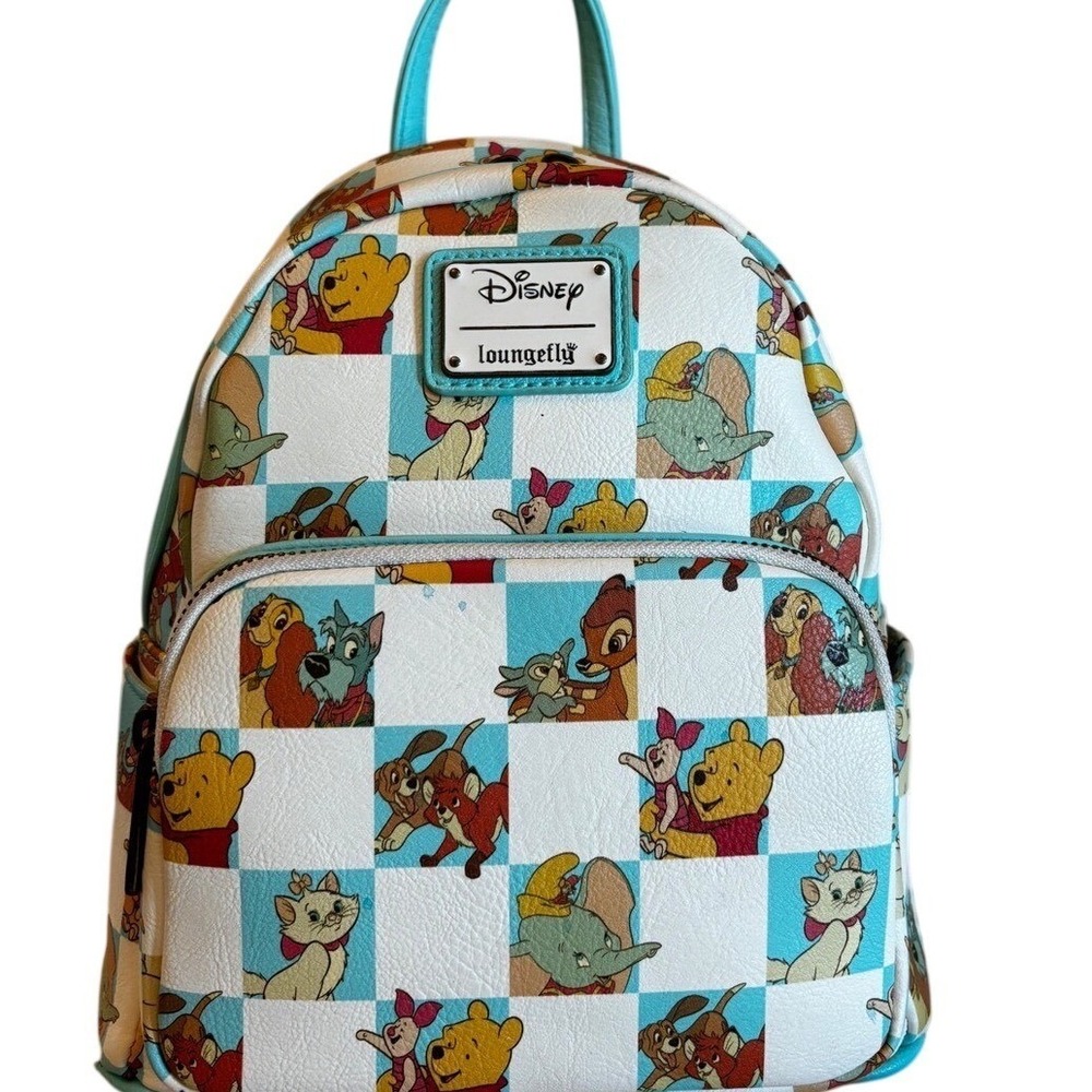 Disney Loungefly Mini Backpack Checkered Classics Winnie Pooh Dumbo Bambi Blue